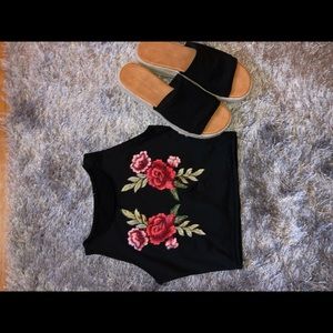 Black crop top with roses on it!
